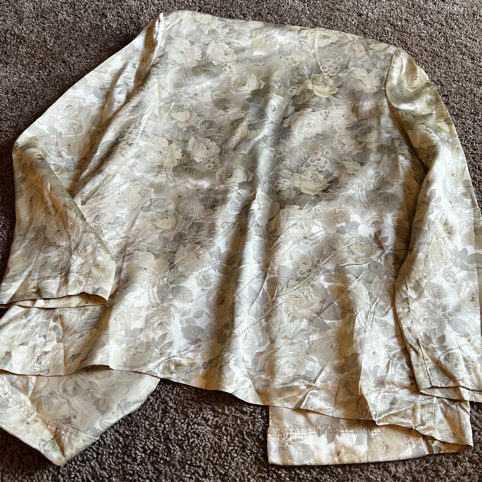Vintage Silk Satin KH II Victorian 80s Floral Asian Evening Cardigan Jacket Sz14