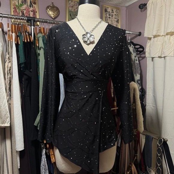Vintage Y2K Black Glitter Party Top