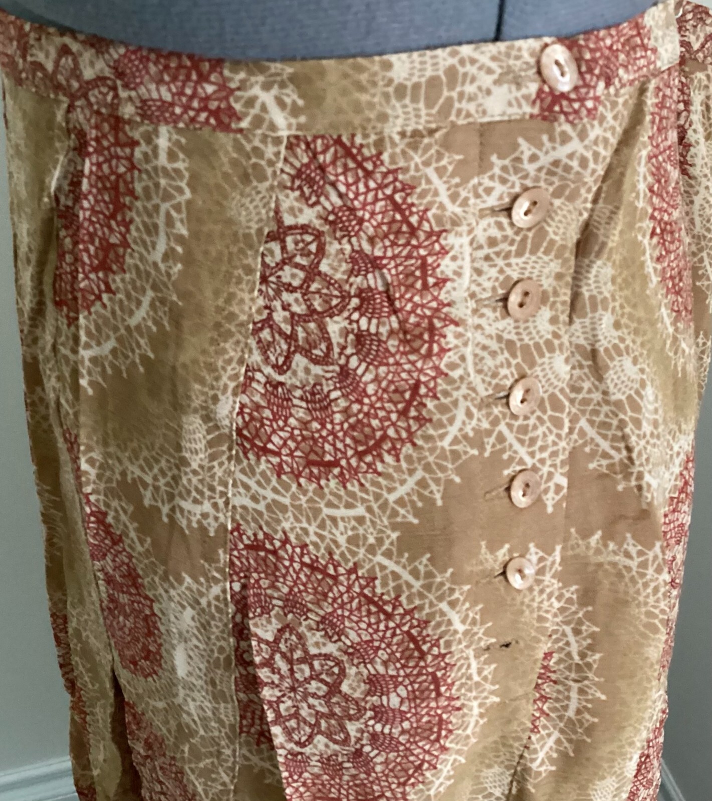 Tape Measure skirt 10 orange brownethnic pattern layered crochet trimmed