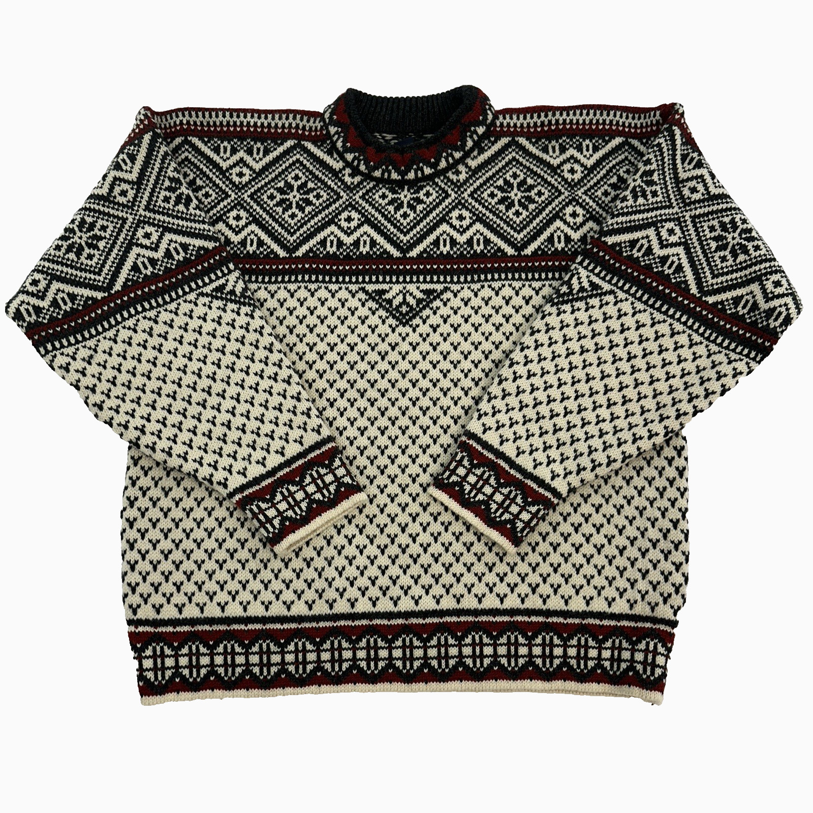VTG Lands End Nordic Fair Isle 100% Wool Sweater Mens Sz Med Ski Made in Norway