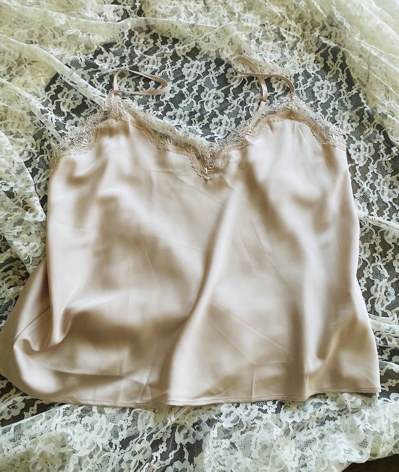Pretty Silky Poly Pale Pink Blush Lace Lingerie Cami Lg