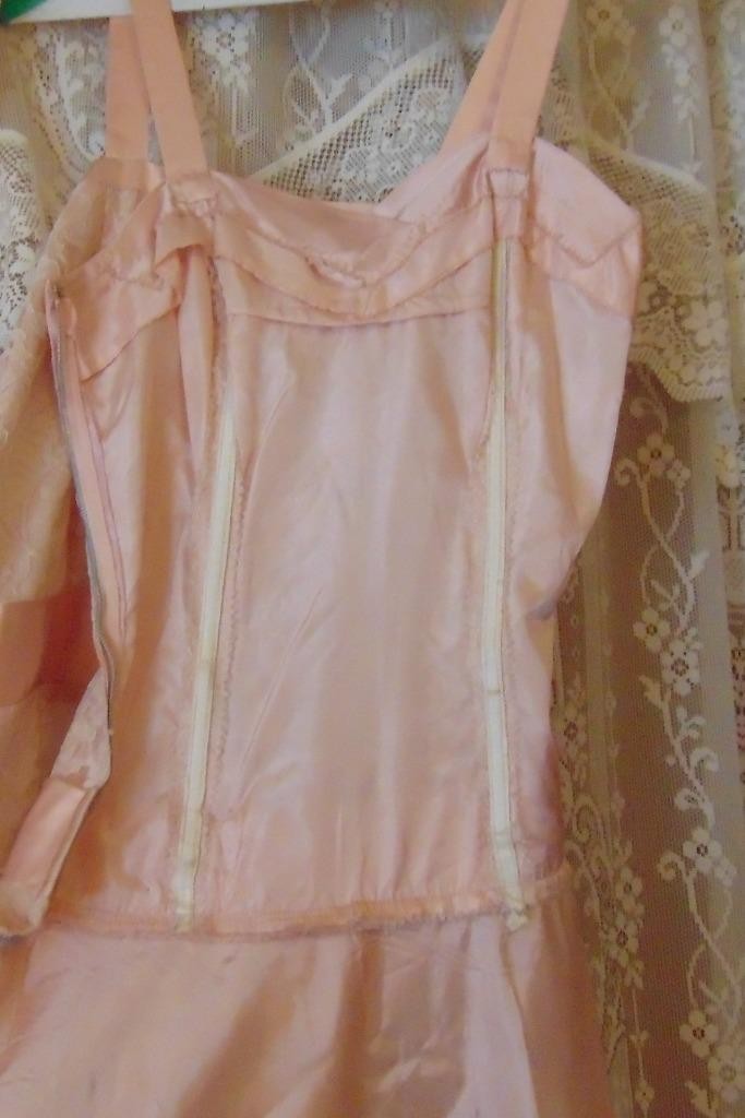 VTG 50s Pink Chantilly Lace & Satin Dress Jacket & Crinoline Slip 26W