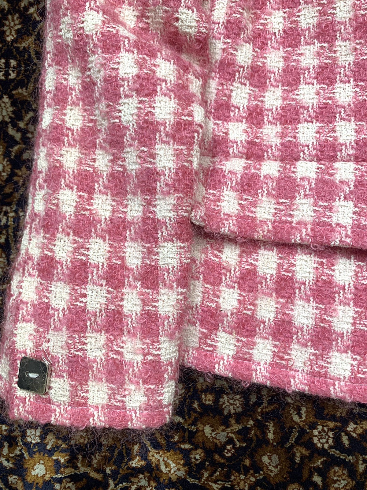 Vtg Courreges Skirt Suit Mohair Boucle Tweed Pink White Checks Womens 40 France