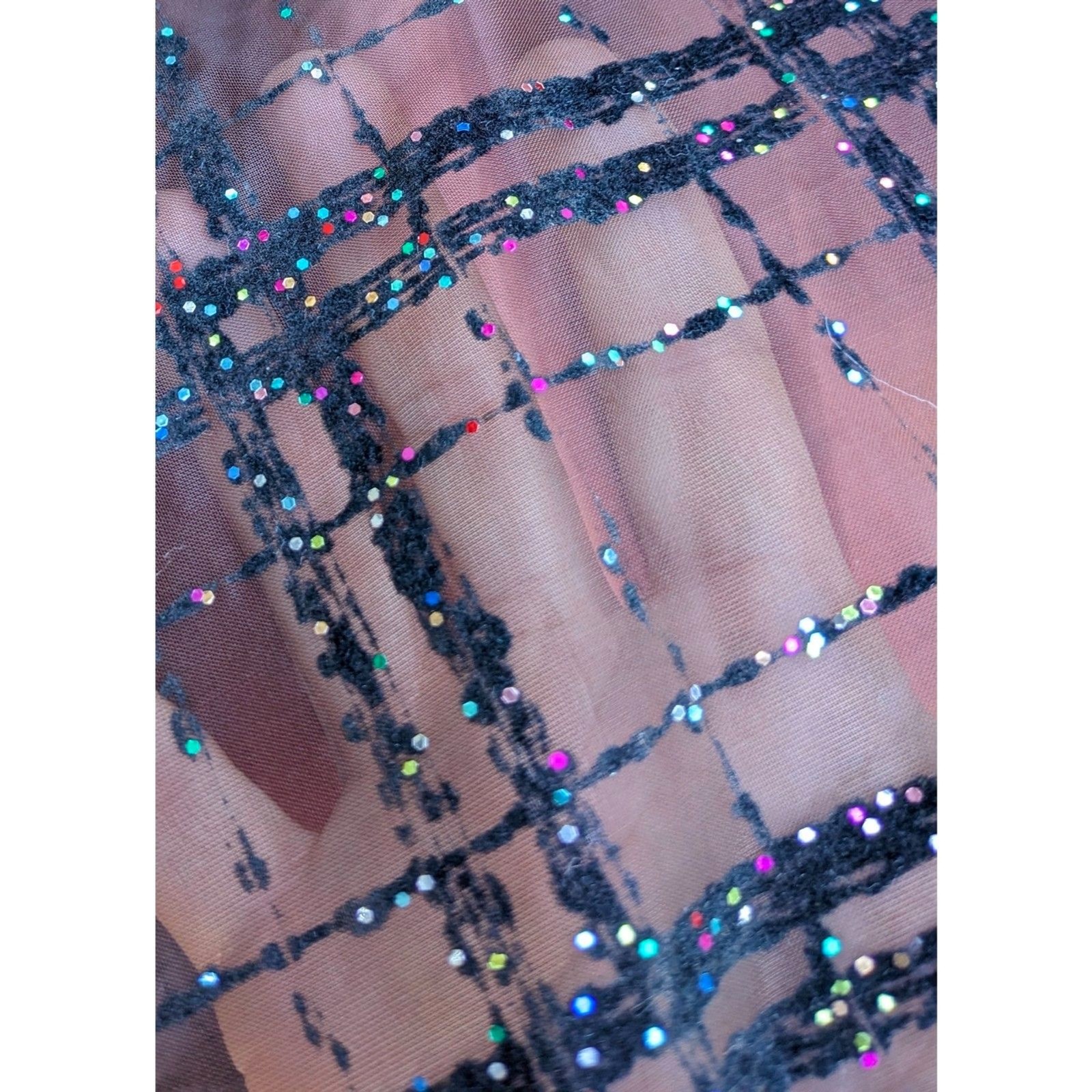 VTG Velvet Flocked Organza & Satin Glitter Embellished Evening Circle Skirt, 2/4