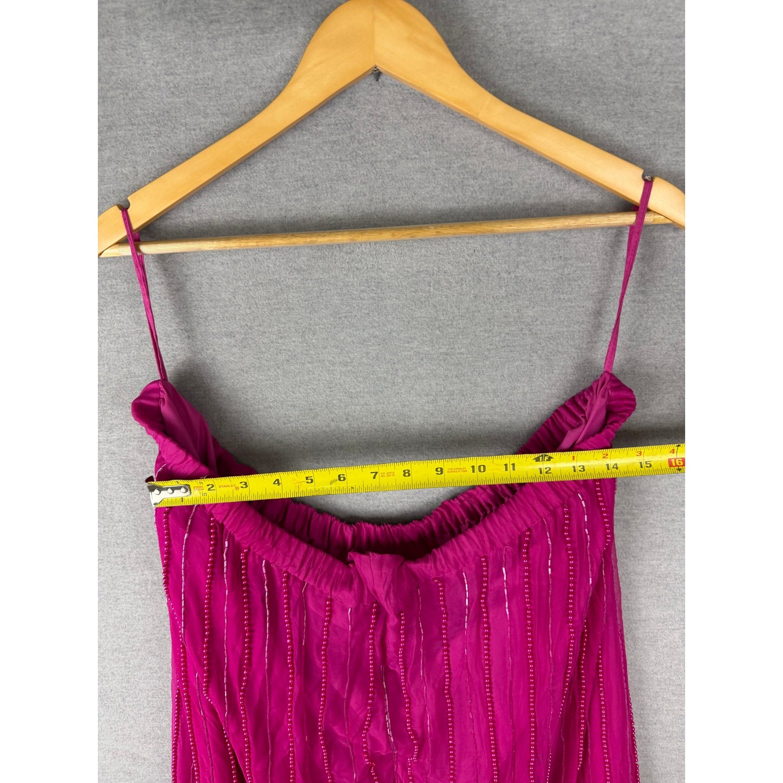 Vintage Scala Magenta Pink Beaded Silk 2 Piece Set Blouse Skirt Sequin Formal L