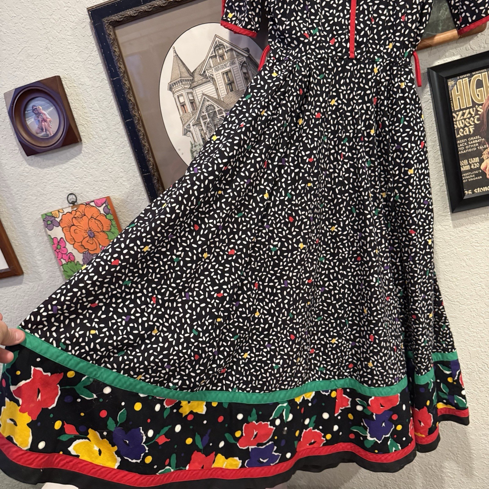 Vintage 80s RARE Choon California Dress Full Skirt Pockets Size 8 Colorful Twirl