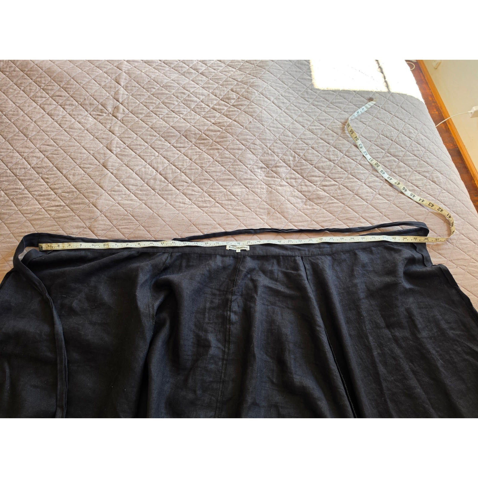 Reformation Julep Black Linen Minimalist Old Money Resort Light Midi Skirt sz S