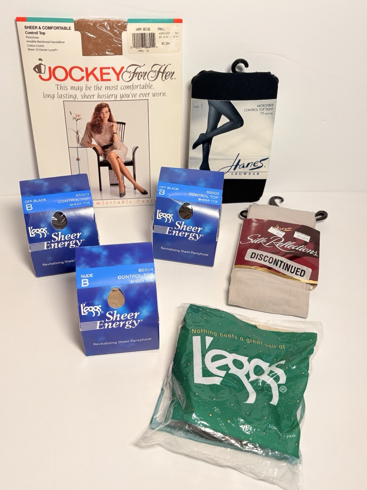 Vintage Lot of 7 Sz AB Pantyhose L’eggs Hanes Jockey Assorted Sheer Energy