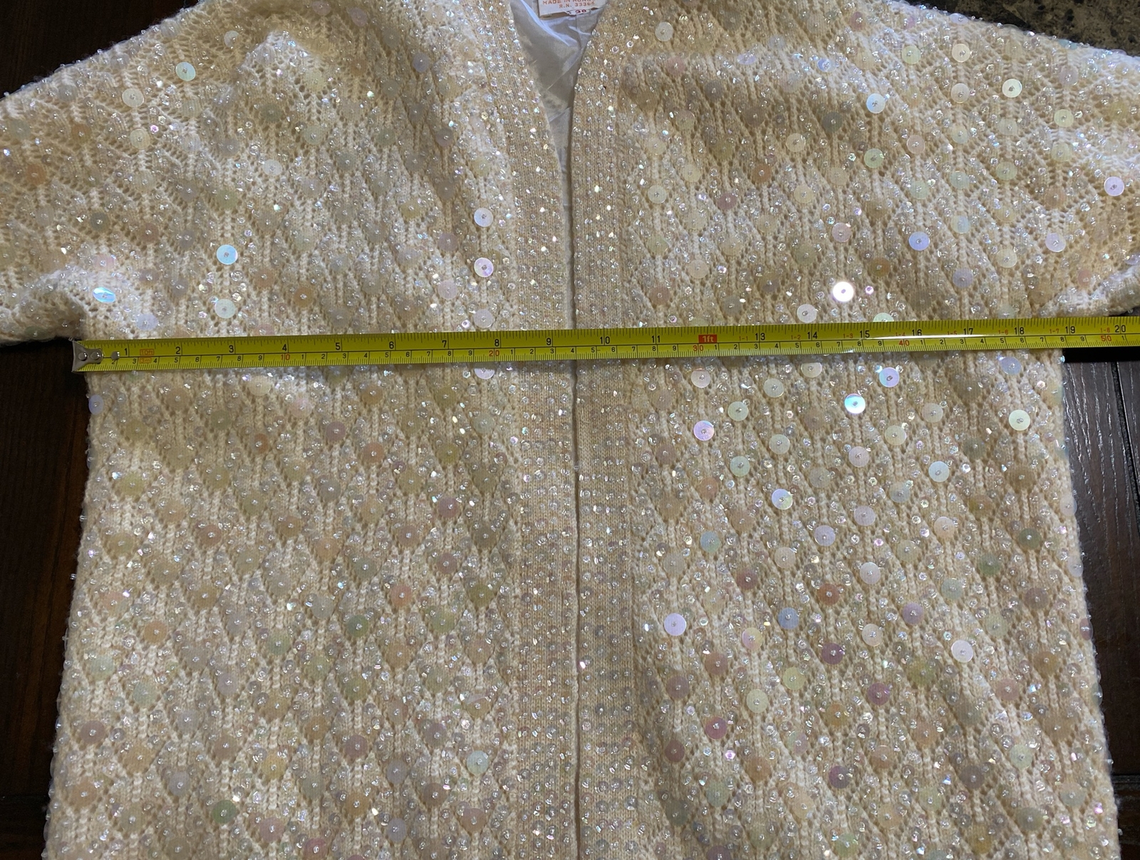Vintage Jeri-Jo New York Sequin Cardigan Sweater Jacket 100% Wool Size 38 Ivory