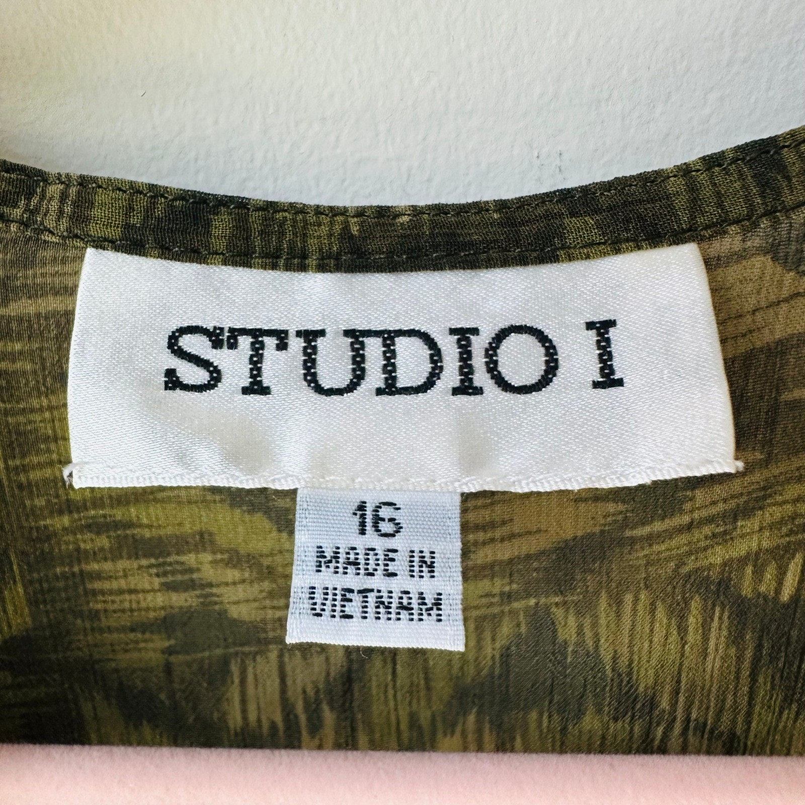 Studio I Vintage Y2K Green Abstract Chiffon Open Front Cardigan Size 16 Boho