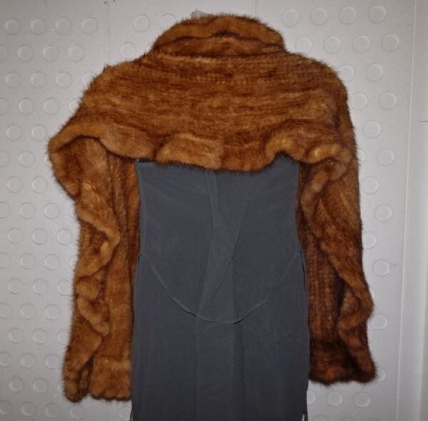 Genuine Knit Mink Fur Stole W/ Ruffles Shrug Shawl Wrap Hook Closure 68×15 S/O
