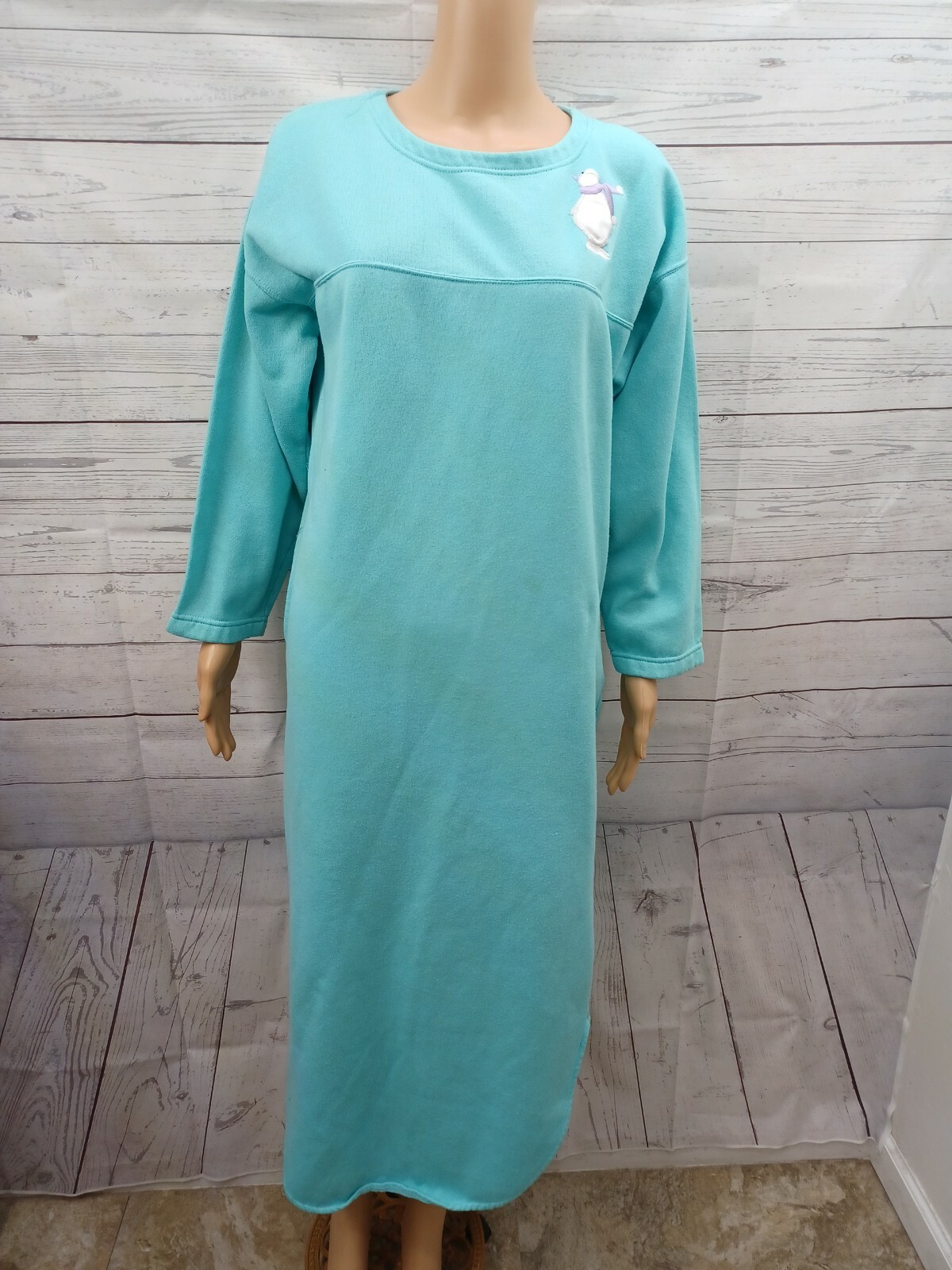 Vtg Jennifer Logan Cotton Polyester Nightgown Penguin Blue Modest Sz M