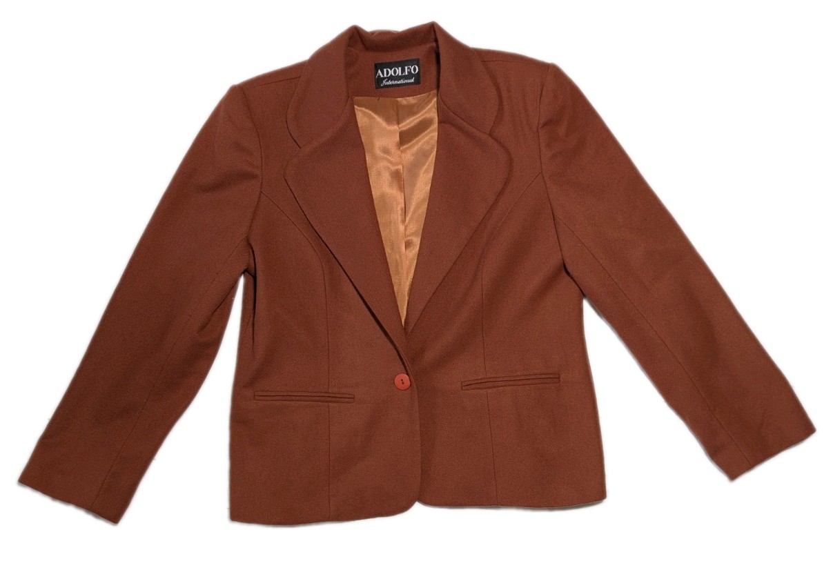 VTG NWT 70s/80s Adolfo International Women’s Brown 100% Wool Blazer Size 12