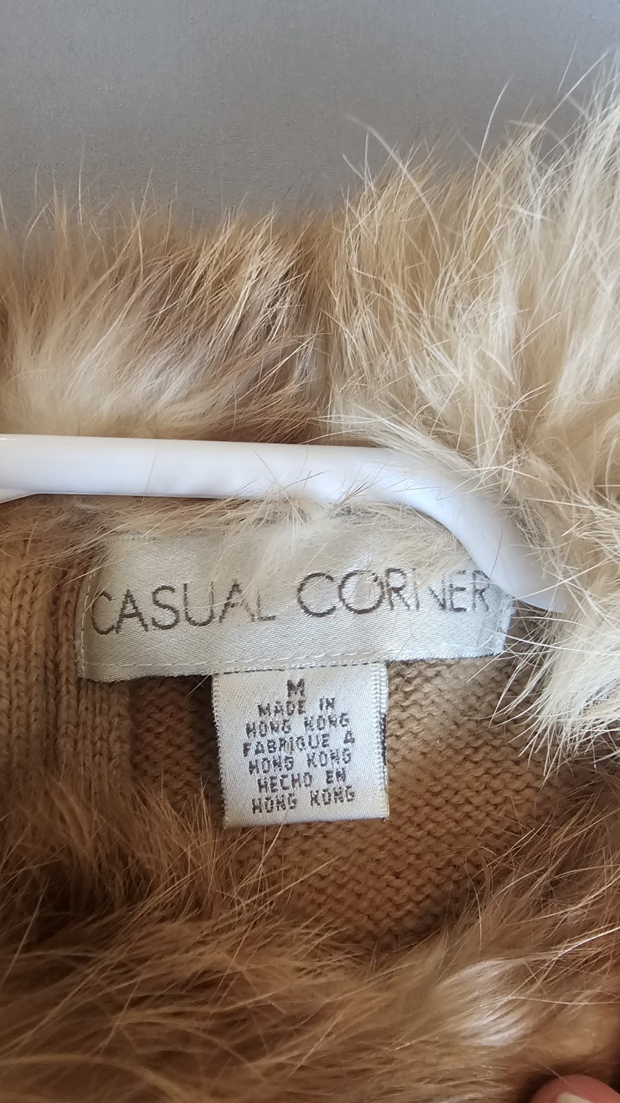 Vintage Casual Corner Lambswool Cashmere Sweater Real Fur Collar M Y2K Fair Isle