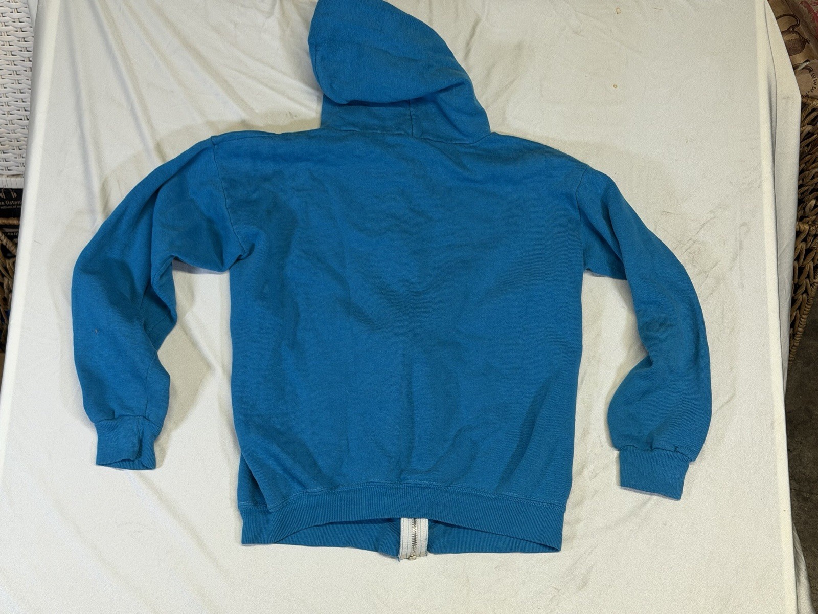Vintage zip up hoodie turquoise drawstring cotton blend unisex small