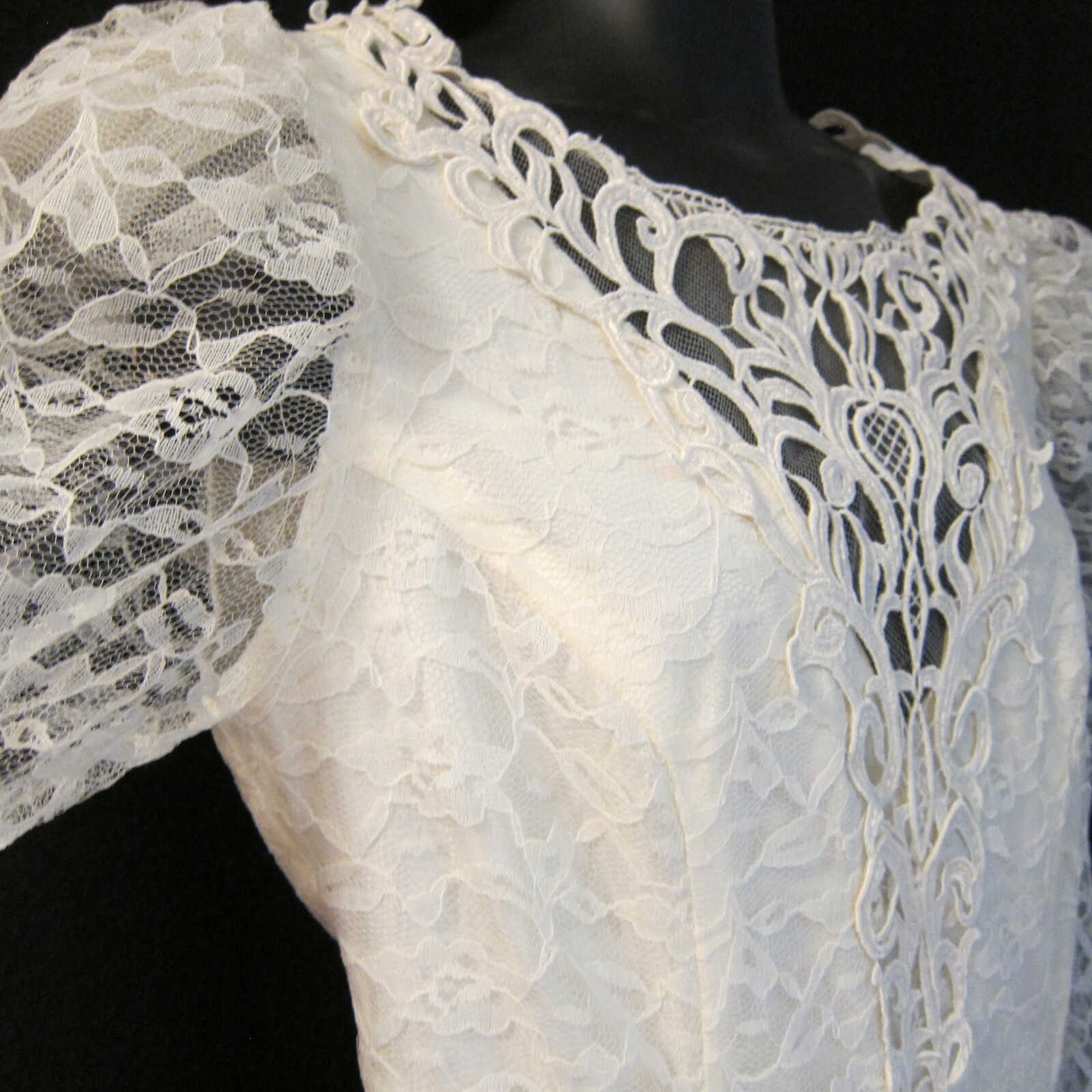 Vtg 90s Formal Ivory Dress Wedding Prom Satin Lace Claudine Bueche Modern Sz 2