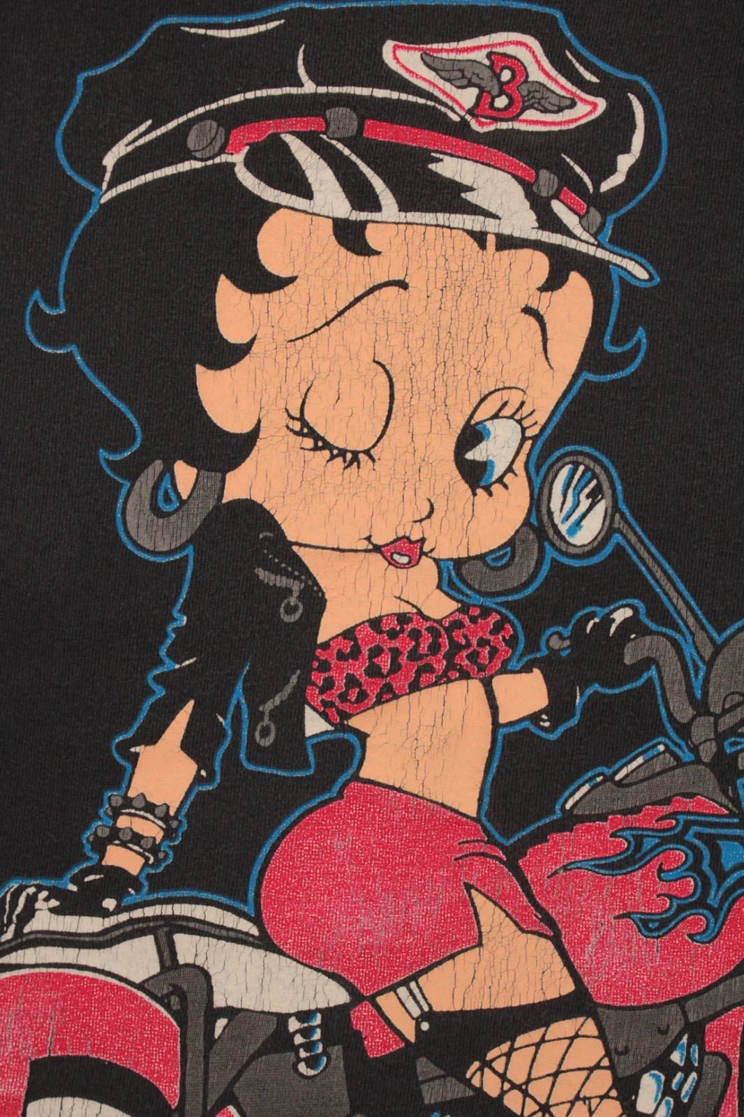 VTG Women’s 90s Black Betty Boop Biker / Harley Girl T Shirt / Tee Sz L 1990s