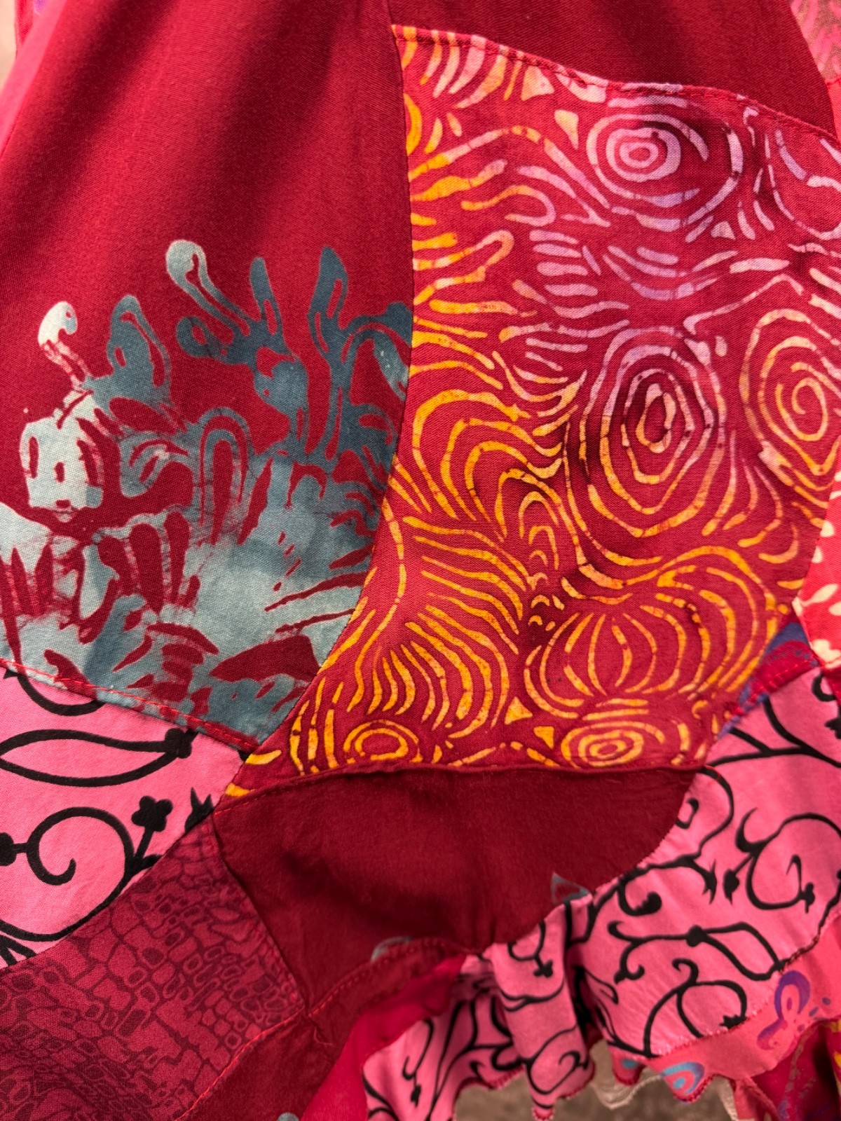 Vintage 1980s Patchwork Skirt Elastic Waist Hot Pink/Magenta +Free Bonus Top M/L