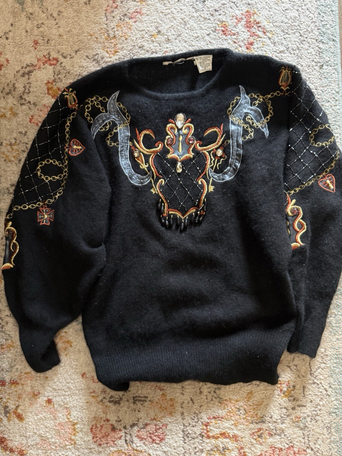 Vintage 1980s-1990s Beaded Lambswool and Angora Rabbit Hair Women’s Sweater M