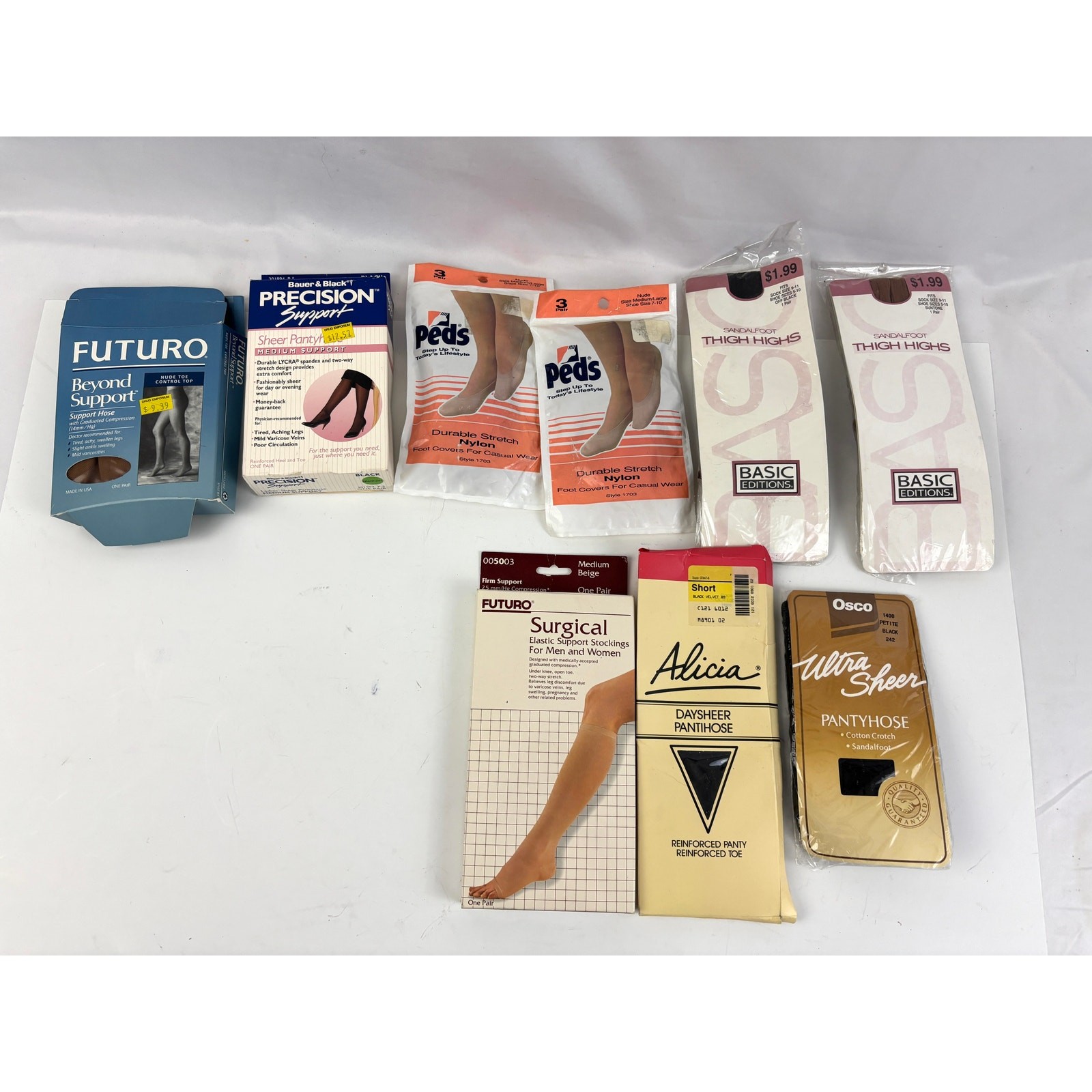 Vtg NOS Hosiery Futuro Bauer Black Basic Peds Pantyhose Thigh Highs Lot of 9