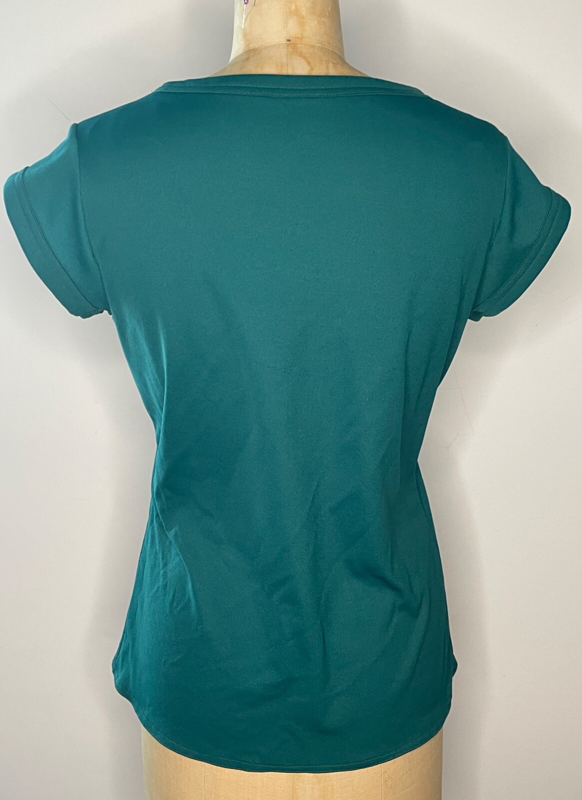 VTG 70’S DISCO BOHO GREEN POLY KNIT SCOOP NECK SHORT SLEEVE TOP SHIRT*XS/S