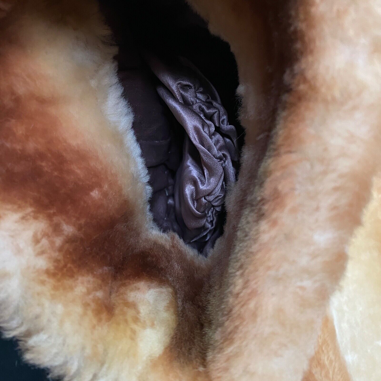 Vintage 1950s heavy genuine fur sheepskin shearling brown striped winter S