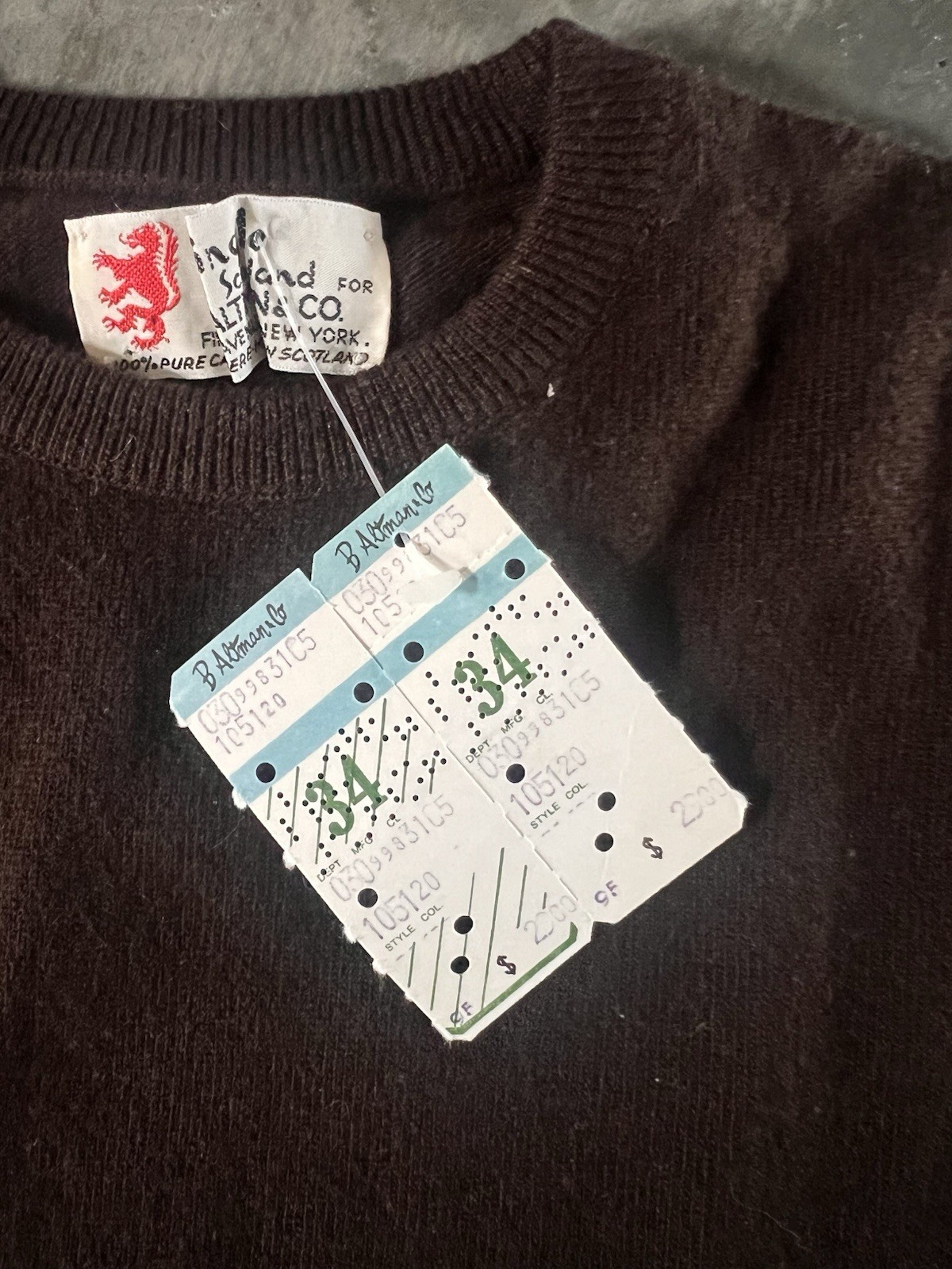 Vintage 1950’s Pringle of Scotland Brown Cashmere ‘Sweater Girl’ Sweater w/tags!