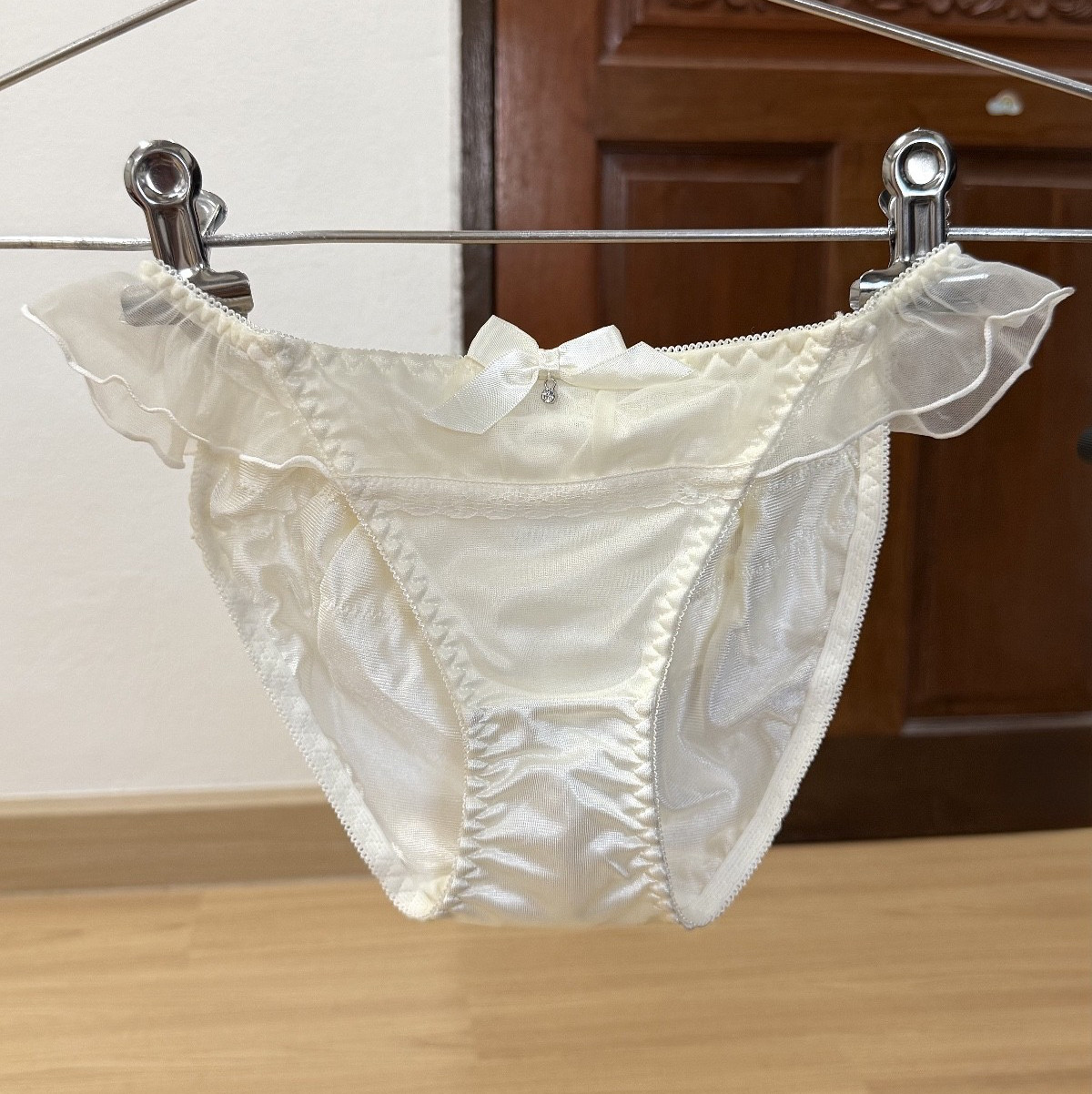Vintage Silky Ivory Polyester Panty Nylon Ruffle Mesh Bikini Hi Cut Briefs Sz.5