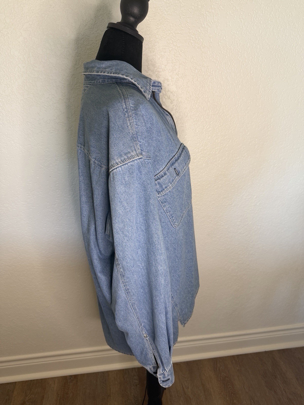 Vintage 90s Tommy Hilfiger Denim Half Zip Pullover Shirt S/P Oversized Jean Top