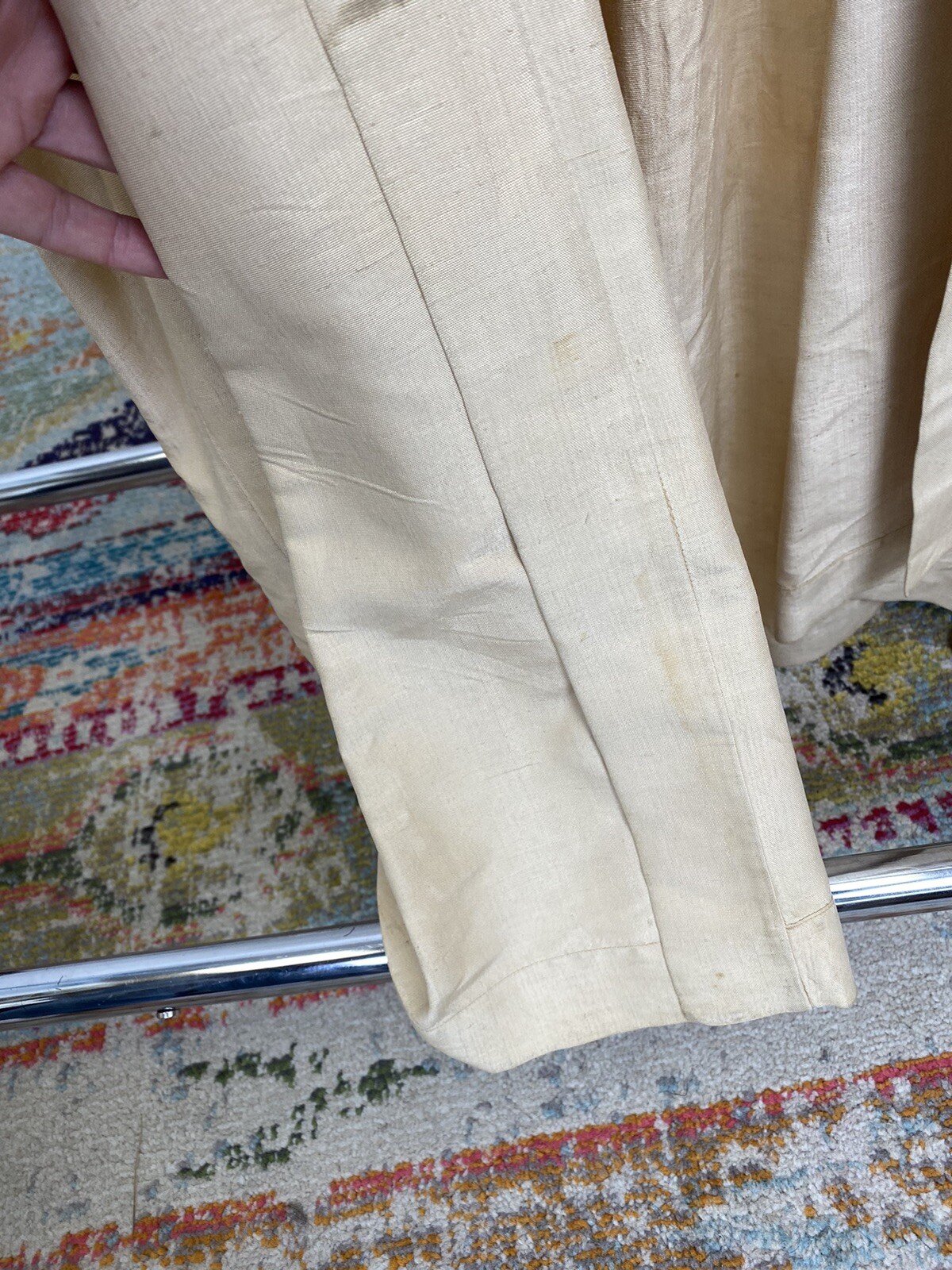 Antique Japanese 1930s 3 Toed Dragon Kimono Robe Blue Embroidery Cream Linen