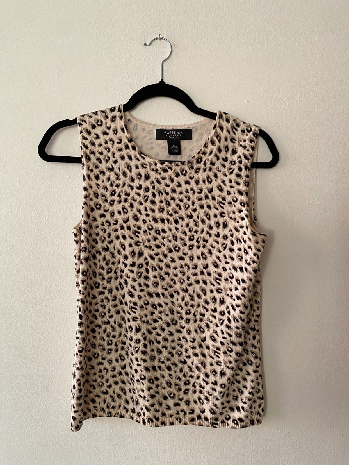 Vintage Parisian Signature Leopard SIlk Blend Knit Sweater Tank Minimalist 90s L