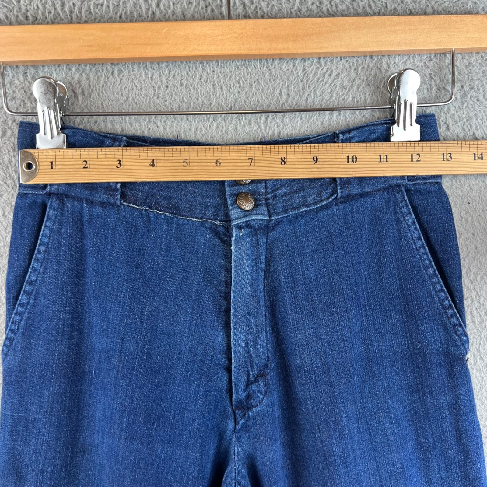 Vintage 70s High Waisted Flare Leg Denim Jeans Indigo Blue Wide Leg Trousers 26
