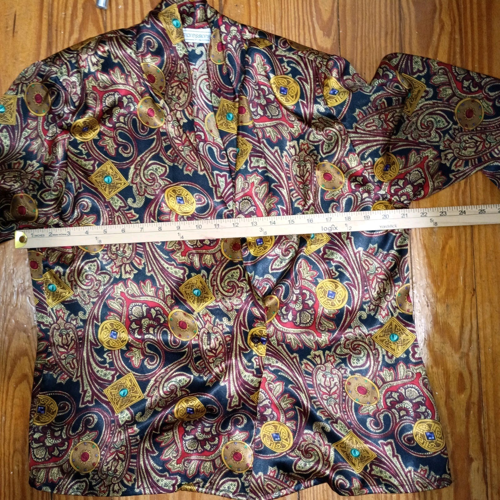 Vintage Satin Blazer Jacket – Gold & Burgundy
