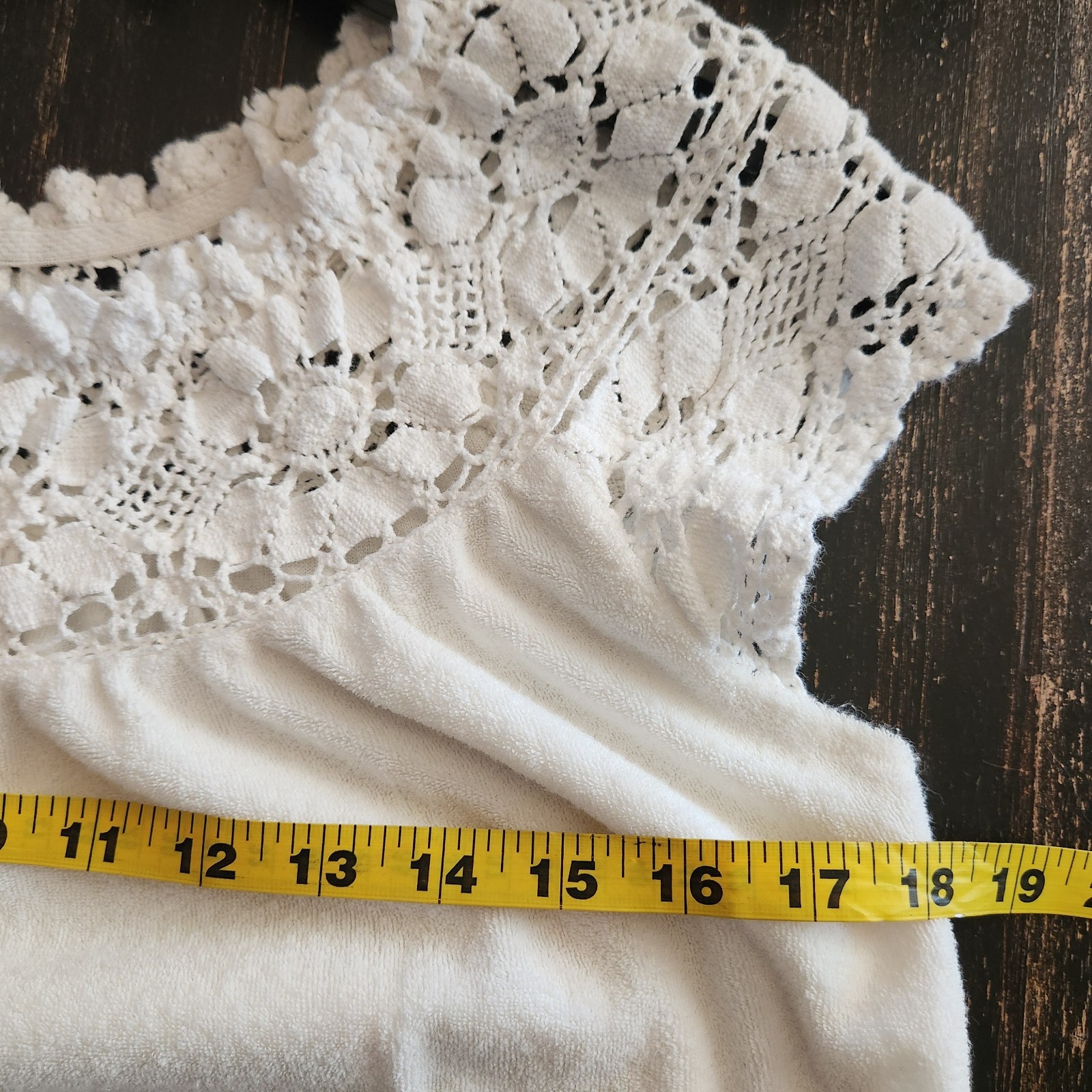 Vtg 80a Miss Elaine Terry Cloth Nightgown Maxi Dress Small White Crochet Lace