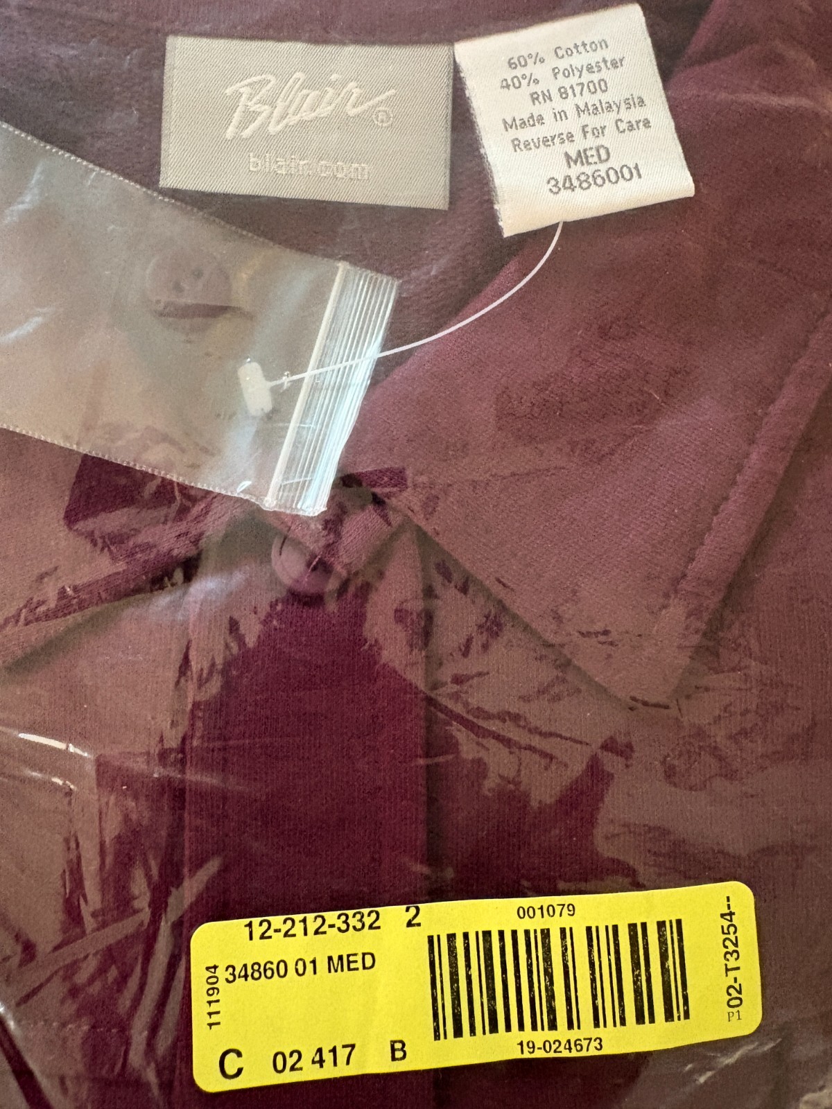 Vintage 90s Blair Plum Burgundy Button Front Pocket Shirt Jacket Women M NWT