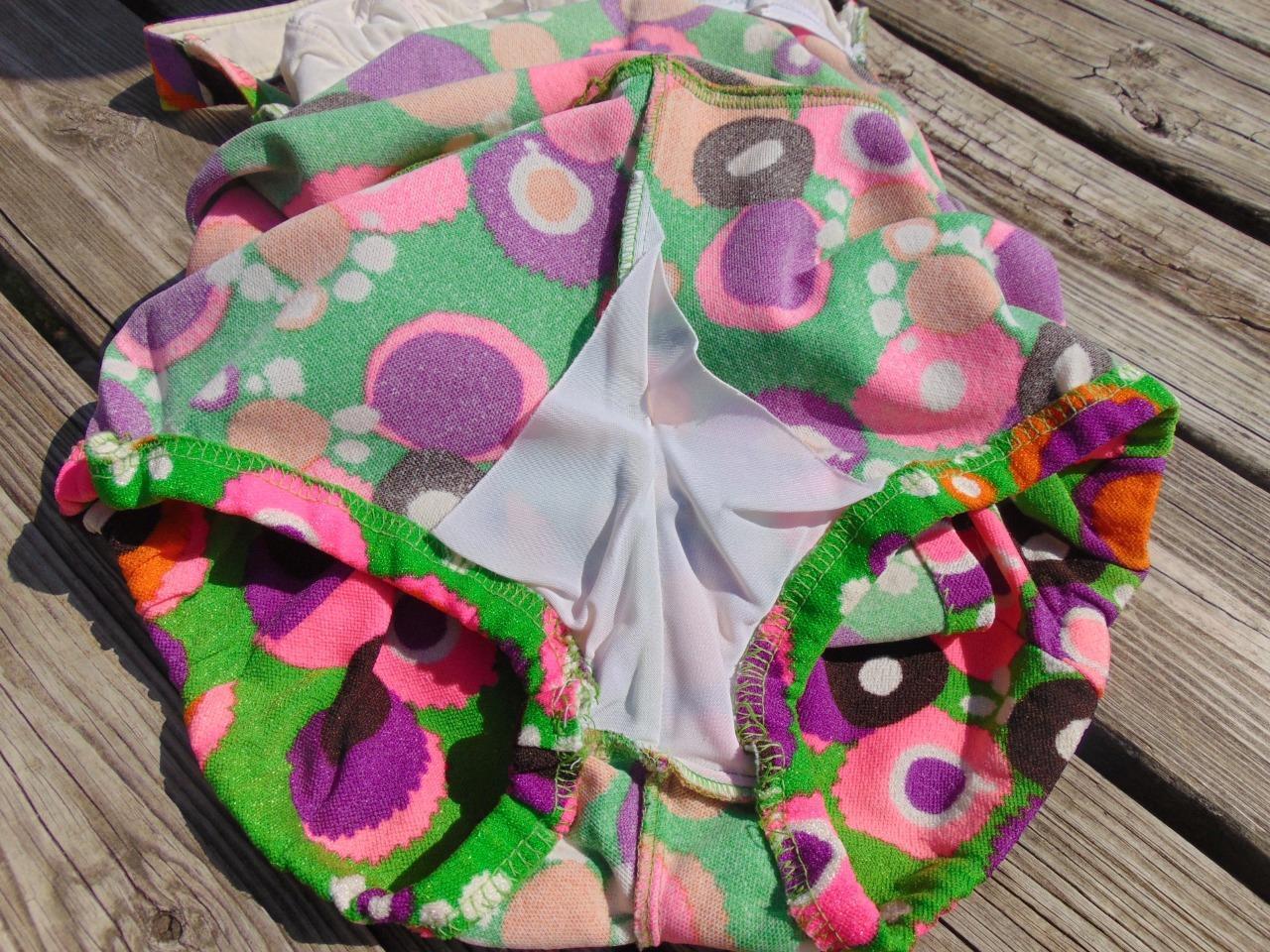 VTG 70S MONTGOMERY WARD Lime Green PSYCHEDELIC Skirted Play Suit Swim Suit