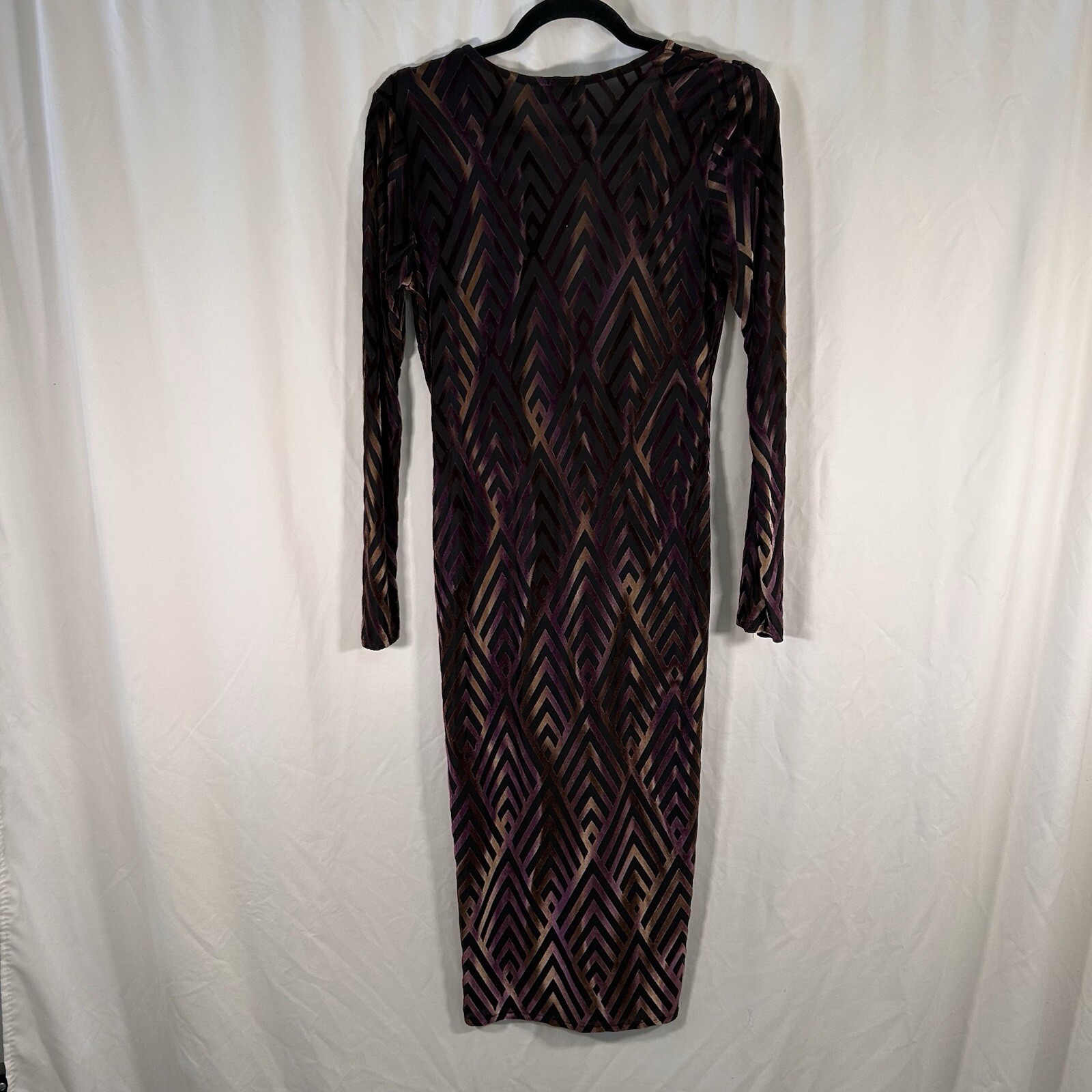 Vintage Magia USA Midi Dress Women’s Large Purple Semi Sheer Vneck Long Sleeve