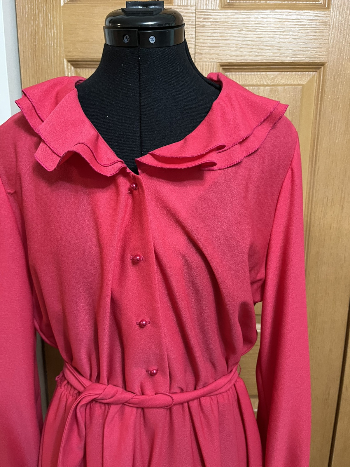 VTG TRENDS BY JERRIE LURIE Flounce Elastic Waist Dress. Tie Large Fuscia Ruffle