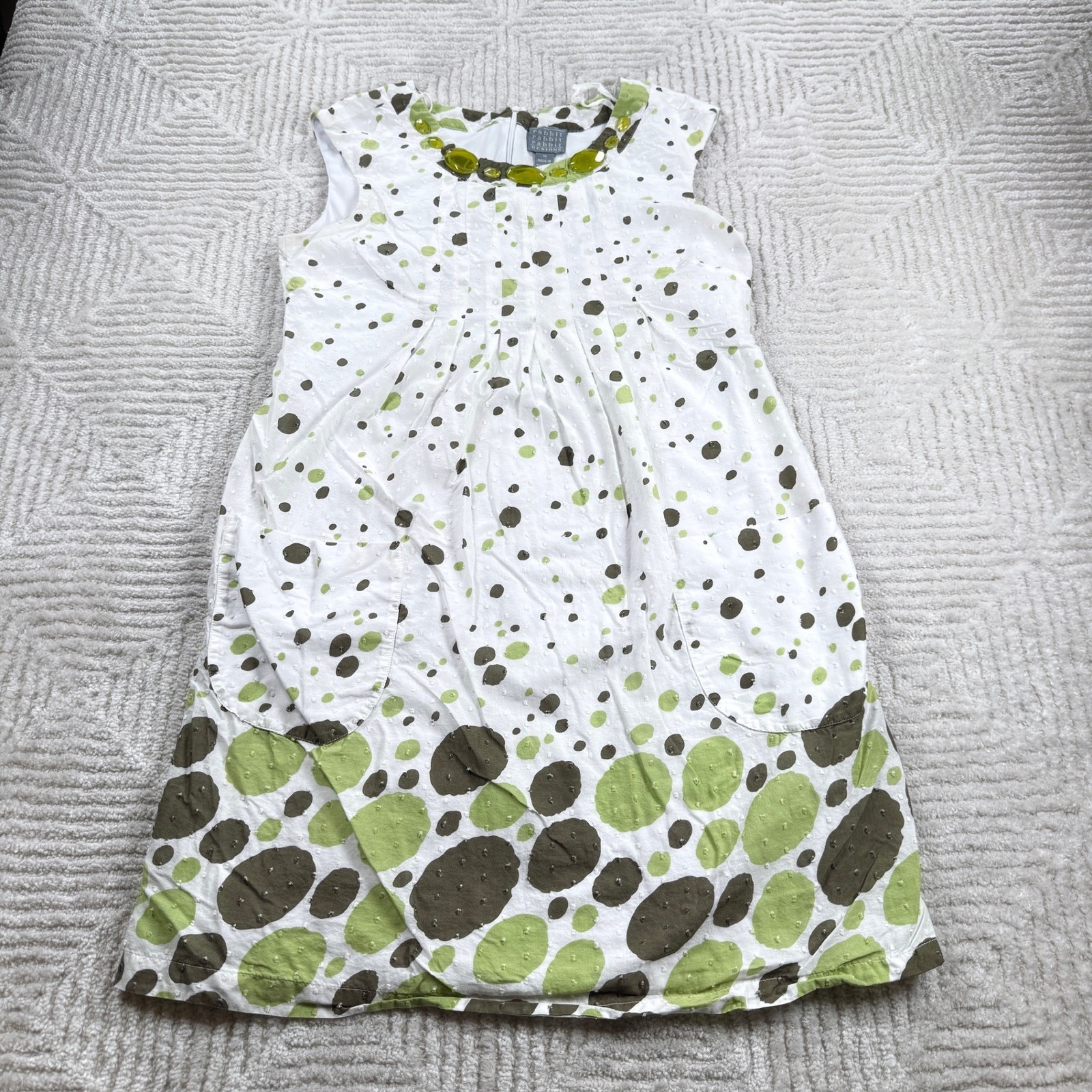 Rabbit Rabbit Rabbit Designs Dress Women’s 10 White Green Polka Dot Mod Retro
