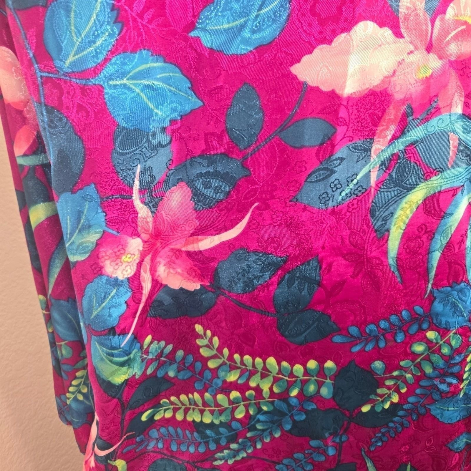 Valerie Stevens Vintage 80s 90s Floral Satin Caftan Maxi Jacquard Lounge Dress L