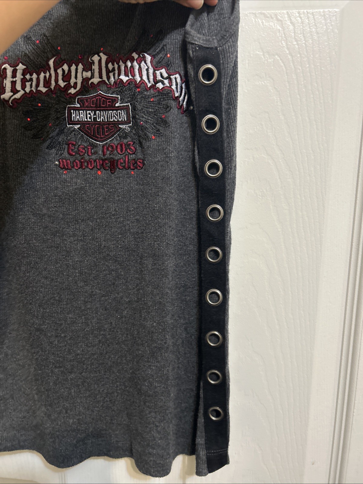 Harley-Davidson Grey Studded Tank Top LG Bling and Embroidered Logo