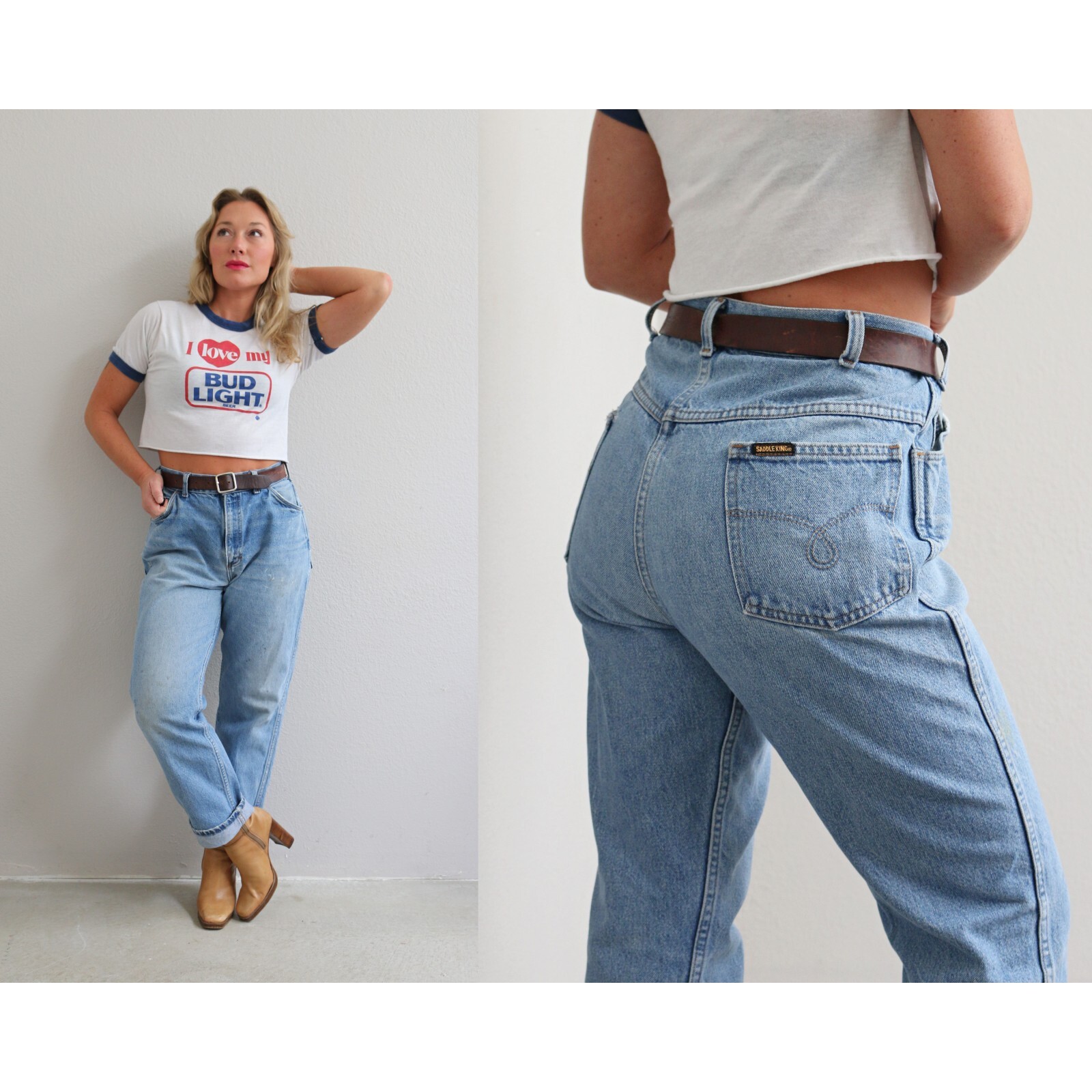 1970’s Vintage Saddle King Unisex Distressed Jeans ~ Women’s MD LG 33″ 34″ Waist