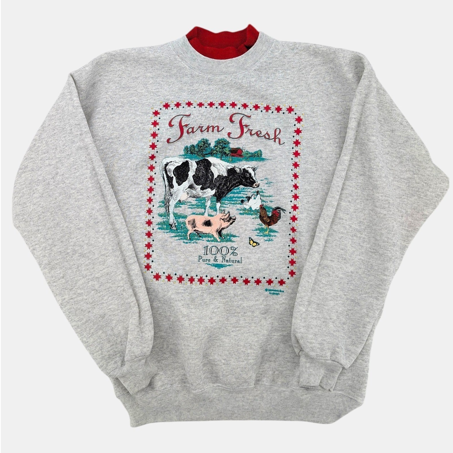 Vintage Morning Sun Farm Fresh Animal Sweatshirt Cow Pig Chicken USA Adult Large