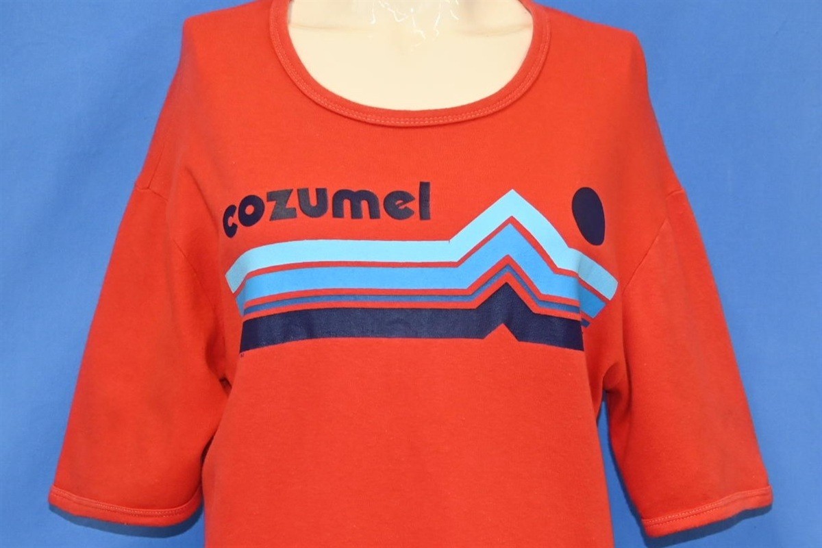 vintage 80s COZUMEL MEXICO STRIPE MOUNTAIN SUNSET RED t-shirt WOMENS MEDIUM M