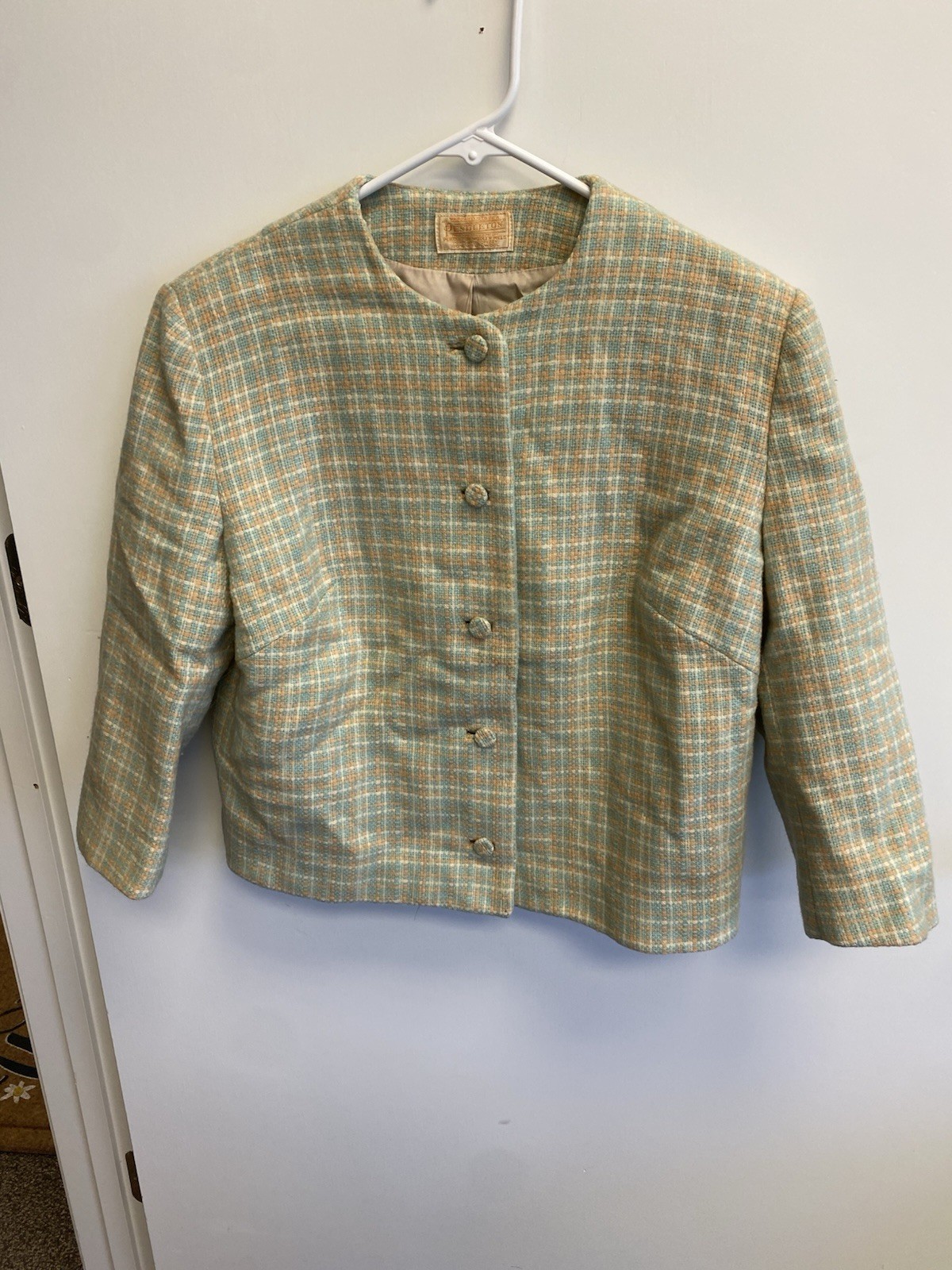 Vintage Pendleton 100% Wool Jacket Light Blue Beige Cream Pastel Plaid