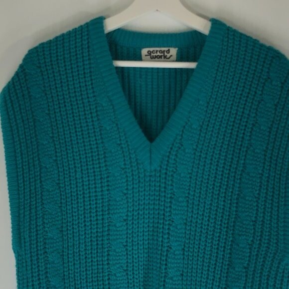 Vintage Womens Teal Turquoise Chunky Preppy Sweater Vest Gerard Works Large