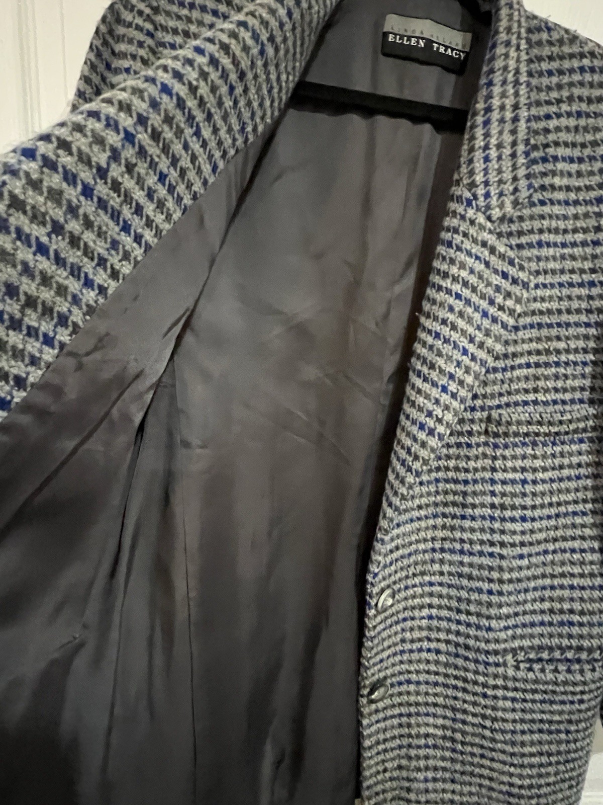 VTG Linda Allard Ellen Tracy Sz 8 Wool /Cashmere Houndstooth 2 Button Jacket EUC
