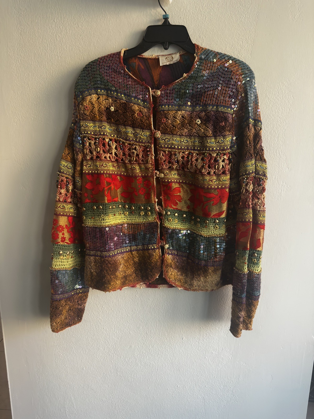 Vintage Multicolor Sequin Beaded Studded Blouse Jacket Size L 80s/ 90s