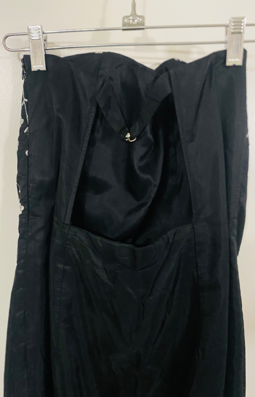 JESSICA McCLINTOCK for GUNNE SAX STRAPLESS MAXI GOWN BLACK/SILVER FLORAL SZ 7