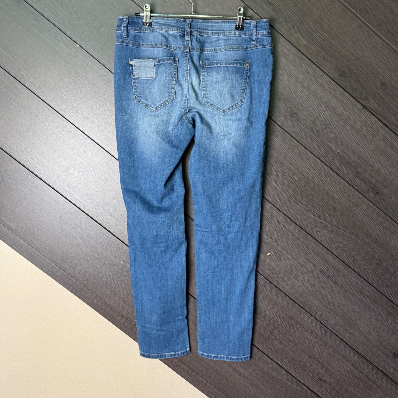 C EST. 1946 Denim Women’s Distressed Patchwork Skinny Jeans Size 8 Blue Grunge